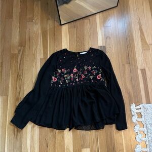 Zara Black Blouse with Floral Embroidery